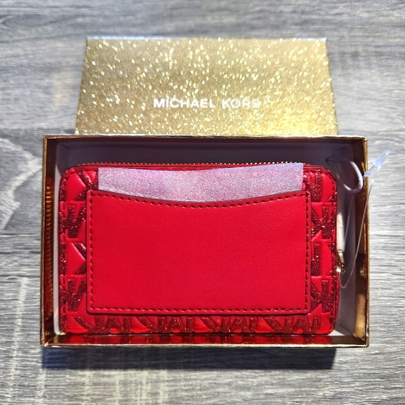 Michael Kors Jet Set Small Zip Around Card Case Wallet - Crimson Red - Picture 3 of 6